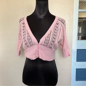 Baby pink crochet knit cropped sweater